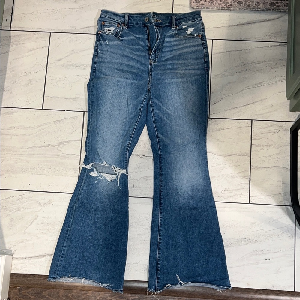American Eagle Outfitters Distressed Hi-Rise Flare Jeans
